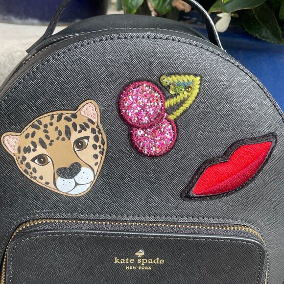 KATE SPADE RUN WILD LEOPARD TOMI TOP HANDLE BACKPACK BLACK LEATHER PREPPY NEW main image 9
